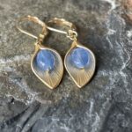 272.blue kyanite with gold leaves earrings